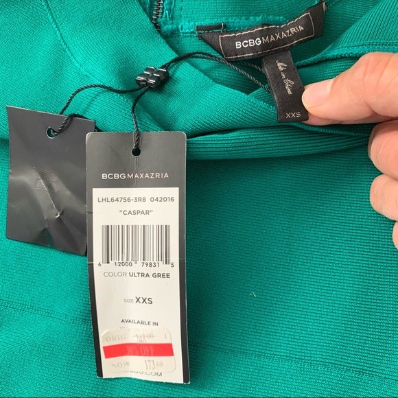 BCBG MaxAzria Caspar Ultra Green Scoop Neck Bandage Bodycon Dress - Picture 8 of 10